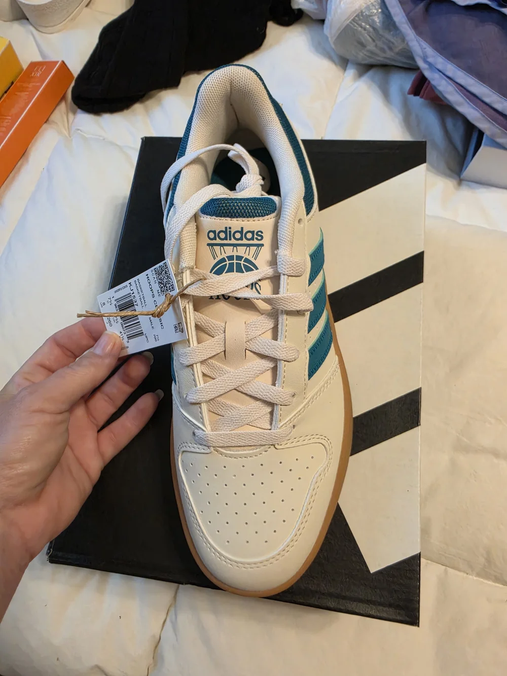 adidas Mens White & Teal Court Casual Sneakers